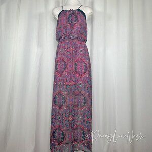 L8ter Paisley Blouson Halter Maxi Dress